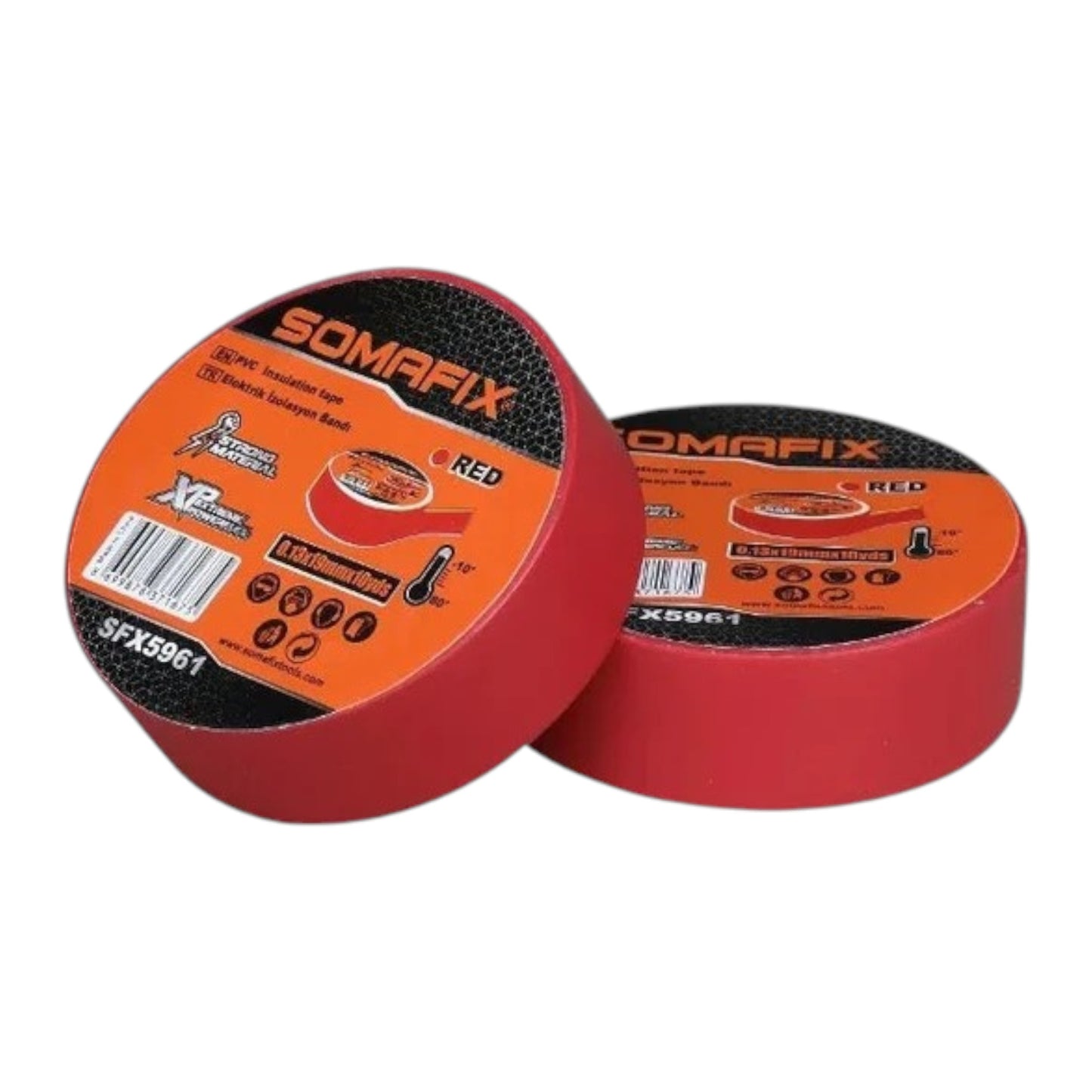 Electric Tape Somafix Red SFX5961, featuring a vibrant red color and durable design, suitable for insulation and protection in electrical applications.
