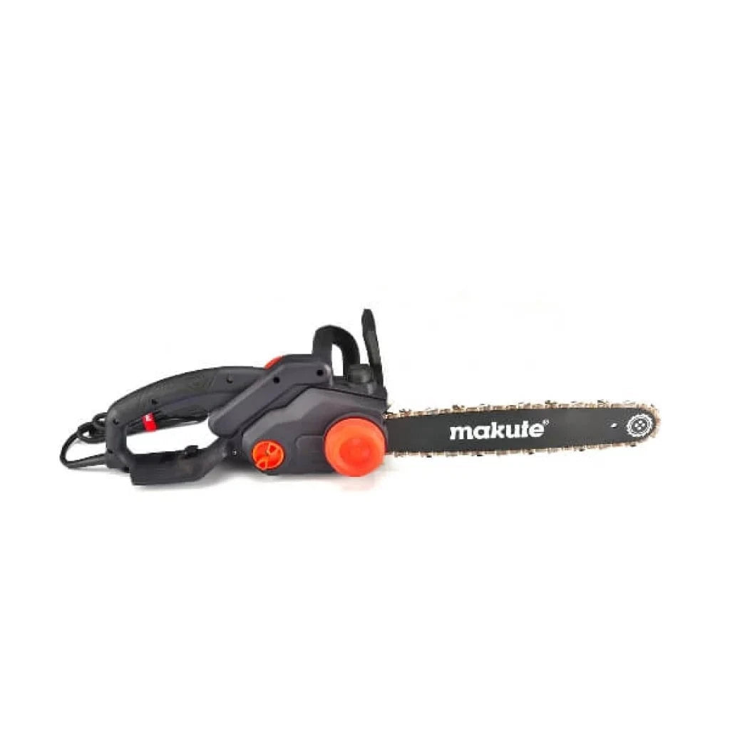 Makute Chain Saw Electric EC004 16" 2200W featuring a powerful motor, soft grip handle, and automatic fuel injection system, ideal for strong performance and comfortable operation.