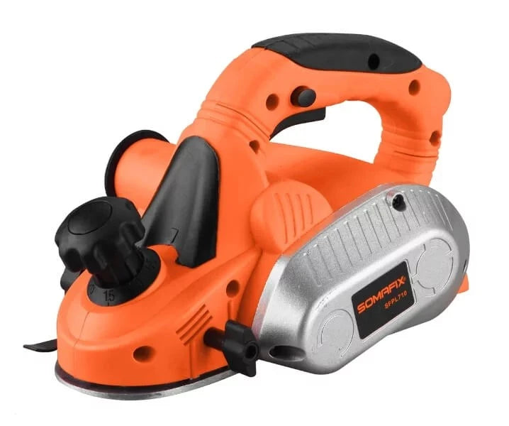 Planer Electric Somafix SFPL710 with ergonomic design and powerful 710W motor, suitable for woodworking and DIY projects.