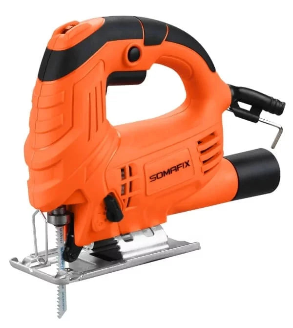 Jig Saw Machine 550w SFX8373 Somafix showcasing its ergonomic design and robust features, ideal for precision woodworking cuts.