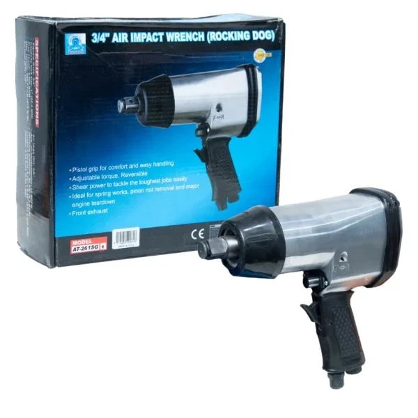 Air Impact Wrench 3/4" DR AT-261SG shown with packaging, featuring a powerful air tool designed for heavy-duty applications with ergonomic grip and adjustable torque settings.