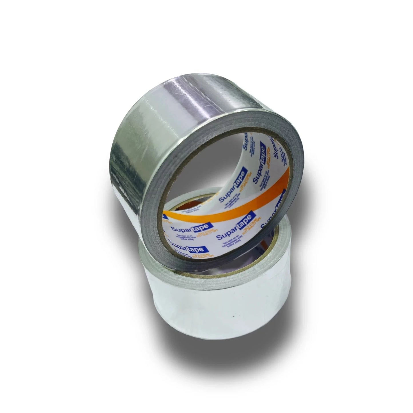 Tape Aluminum: durable and versatile adhesive tape displayed in two rolls, showcasing its shiny aluminum finish, suitable for various applications such as repairs and sealing.