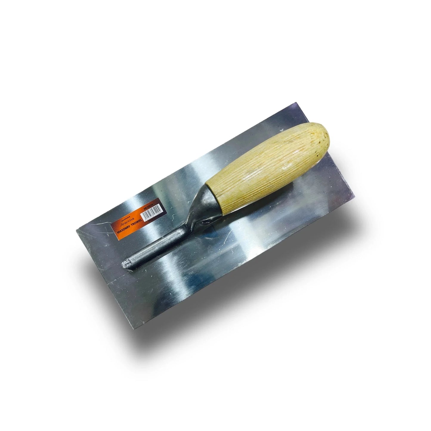 HUNTAR Plastering Trowel with Wooden Handle MS 53574, ideal for smoothing plaster on walls, showcasing a high-quality steel blade and ergonomic design.