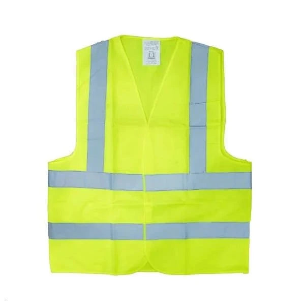 Safety Jacket Cloth 4 Belt Green MS53921, featuring high-visibility yellow color with reflective belts, ideal for workplace and outdoor safety.