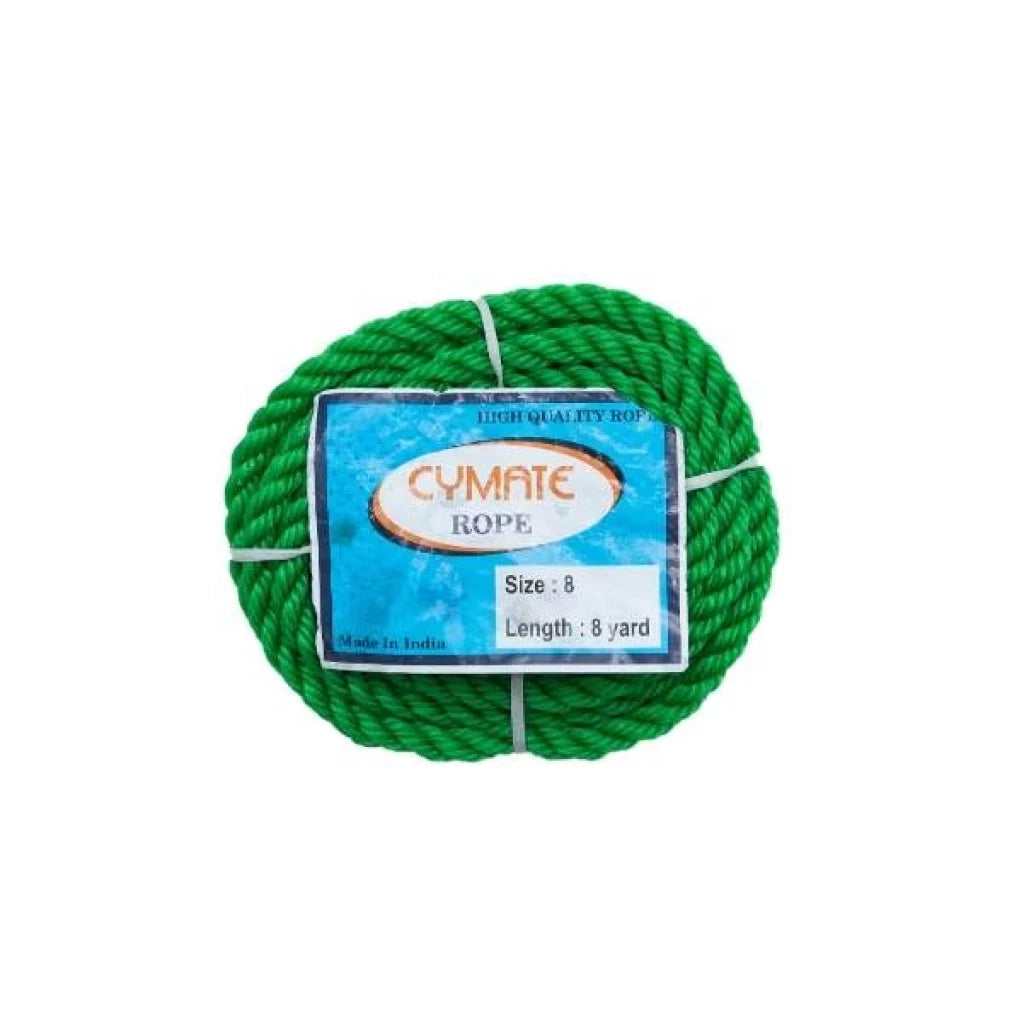 Nylon Rope 8 India by Cymate, featuring a vibrant green color, designed for heavy-duty tasks. Ideal for outdoor activities, home improvement, and industrial applications.