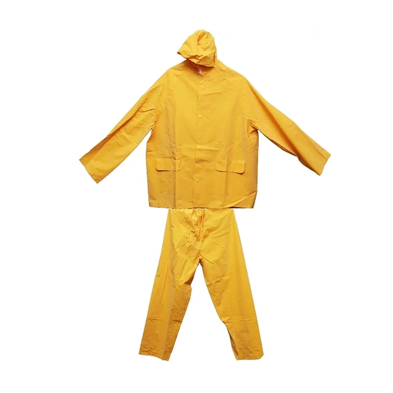 Cymate Rain Suit Yellow Large featuring waterproof jacket and pants, designed for effective protection against heavy rain, ideal for outdoor activities.