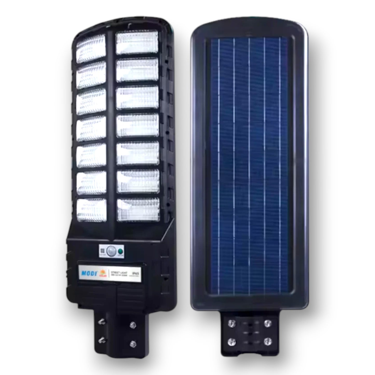 Solar Street Light 500W showcasing a modern design with bright LED lights and an integrated solar panel, ideal for illuminating streets, pathways, and public areas sustainably.