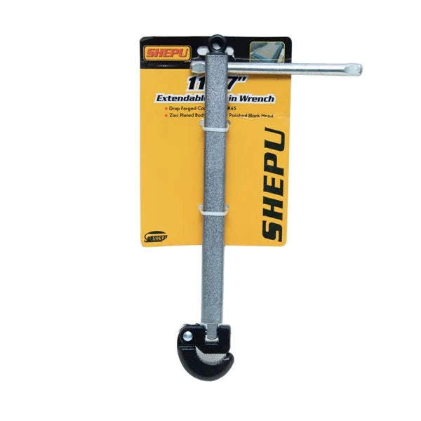 Basin Wrench Square Adjustable H/D displayed in packaging, featuring an extendable design for enhancing grip and leverage in plumbing tasks.