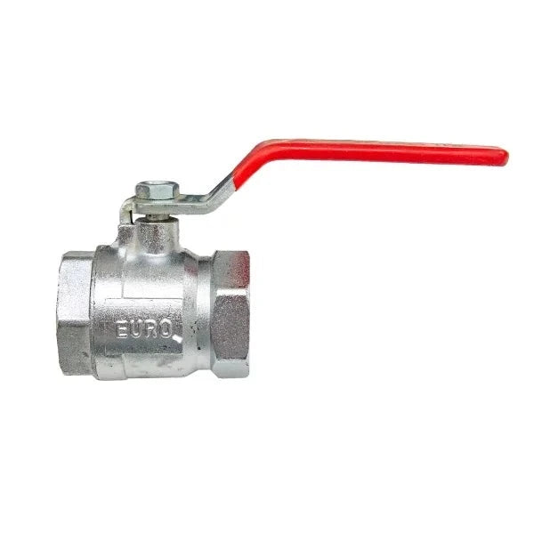 Ball Valve Euro 1" with a durable metal body and a red handle, designed for reliable flow control in industrial applications.
