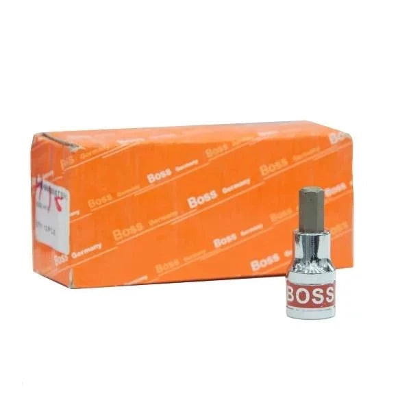 Socket Bit Hex Head 1/2" Drive by Boss, displayed next to its packaging. Ideal for mechanics and DIY enthusiasts, known for high durability and universal compatibility.