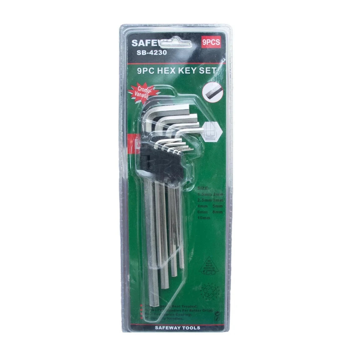 Allen Key Flat 9pcs SB4230 by Safeway, showcasing a 9-piece hex key set in a compact storage case, ideal for various fastening tasks and DIY projects.