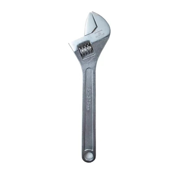Adjustable Wrench 15" Chrome by Huntar, showcasing a high-quality chrome finish, designed for versatility in tackling various sizes of nuts and bolts.