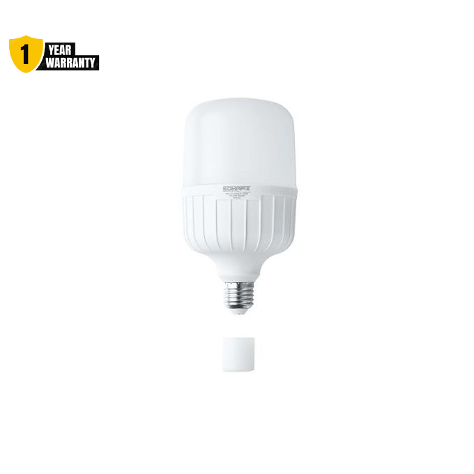 BULB LED E27 SOMAFIX T - 30W light bulb with a white design and 1-year warranty.