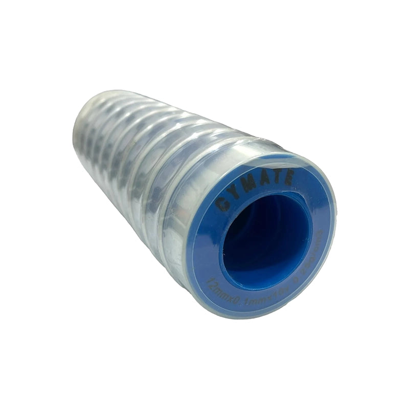 Teflon Tape 12mm X 10 Yard by Cymate, showcasing the transparent roll design, ideal for superior sealing in plumbing and industrial applications.