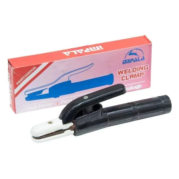 Welding Holder 500 Amp Impala featuring a professional welding clamp design, packaged for durability and ease of use.