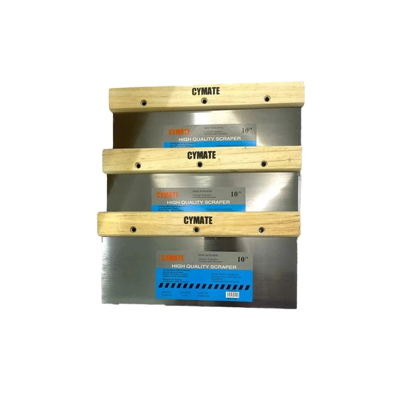 Scrapper Wood Handle Cymate showcasing three high-quality scrapers with durable wood handles. Ideal for precision scraping tasks in professional environments.