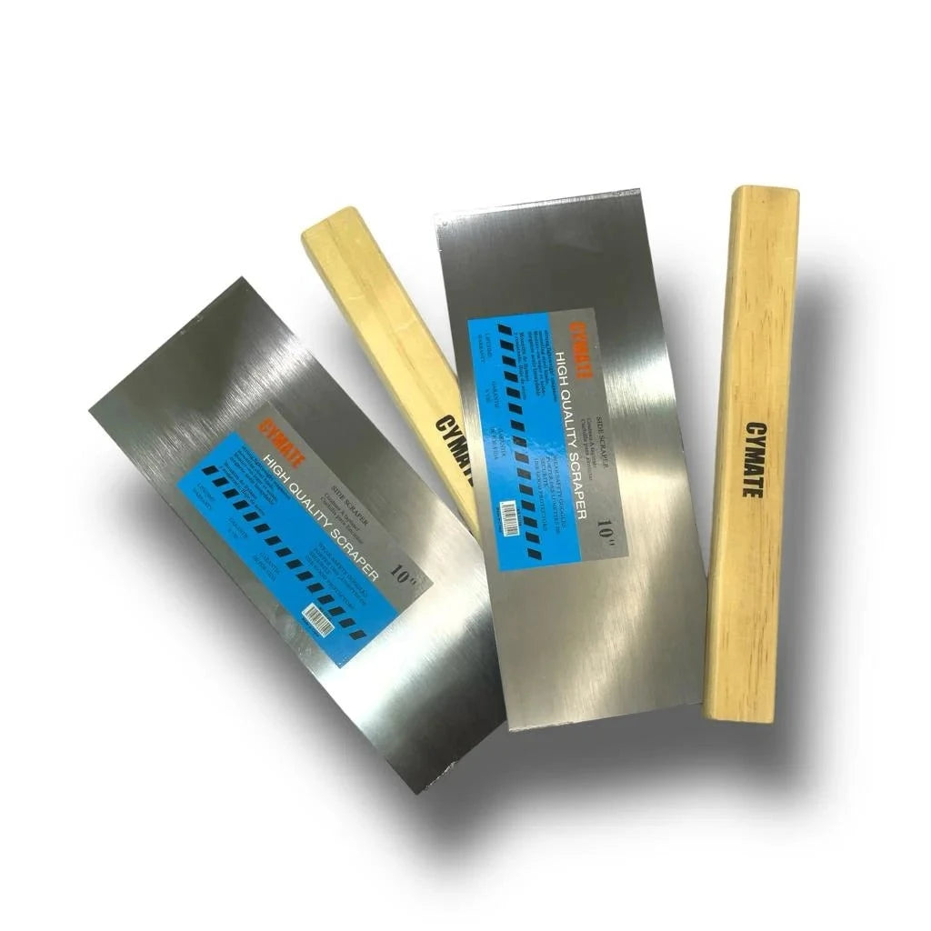 Scrapper-10" Nailless Wood Movable MS53766 Cymate tool showcasing its high-quality stainless steel blade and wooden handle, designed for effortless nail removal from wood.