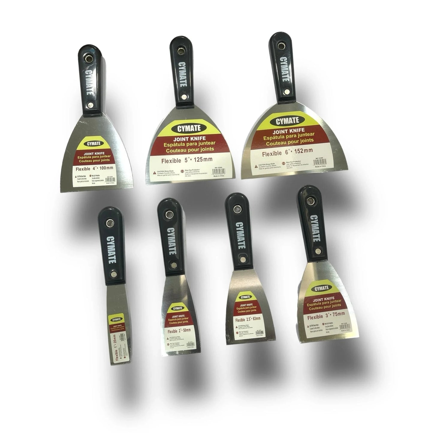 Scrapper Cymate tools displayed, including flexible joint knives, highlighting their versatility for metal protection and maintenance.