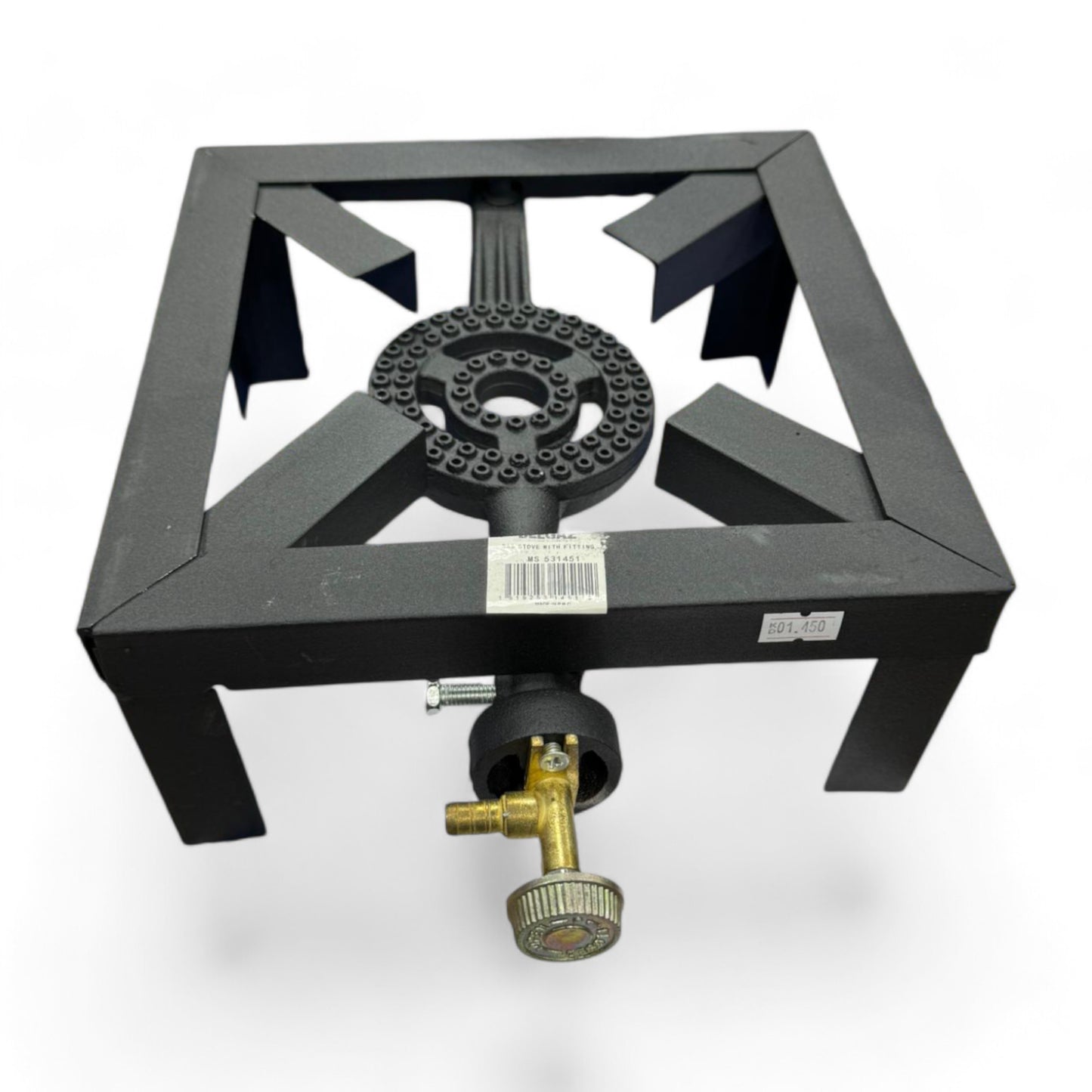 Gas Stove Welded Single MS531451 showing a sturdy and durable design, featuring a central burner and gas control knob, ideal for professional and home kitchens.