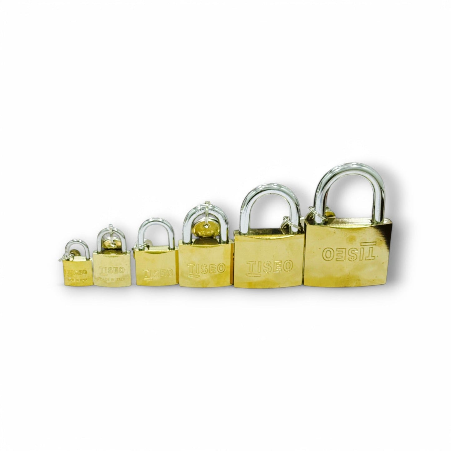 Variety of Pad Lock Tiseo Short sizes displayed in a row, showcasing the durable design for maximum security of your valuables.