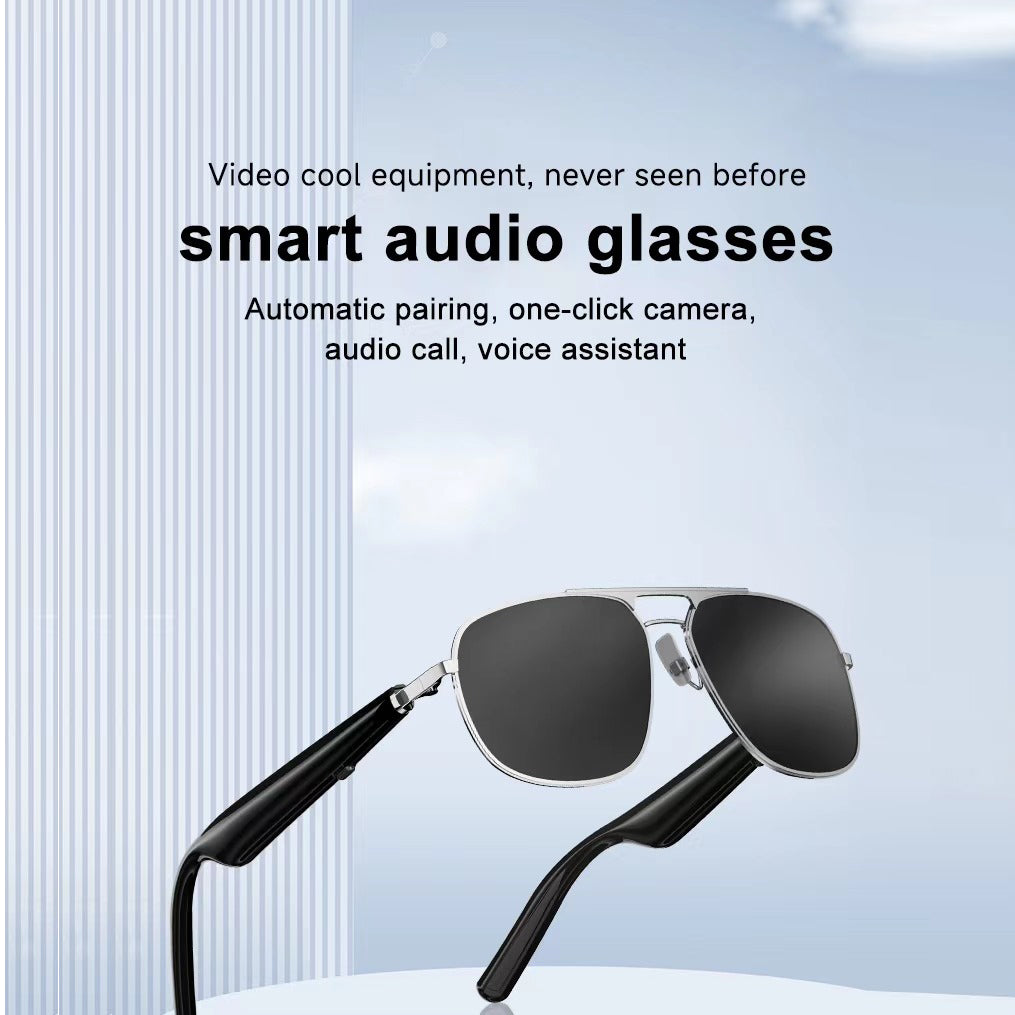 Smart Audio Goggles MS53939 showcasing stylish design, equipped with features like automatic pairing, one-click camera, audio call, and voice assistant functionality.