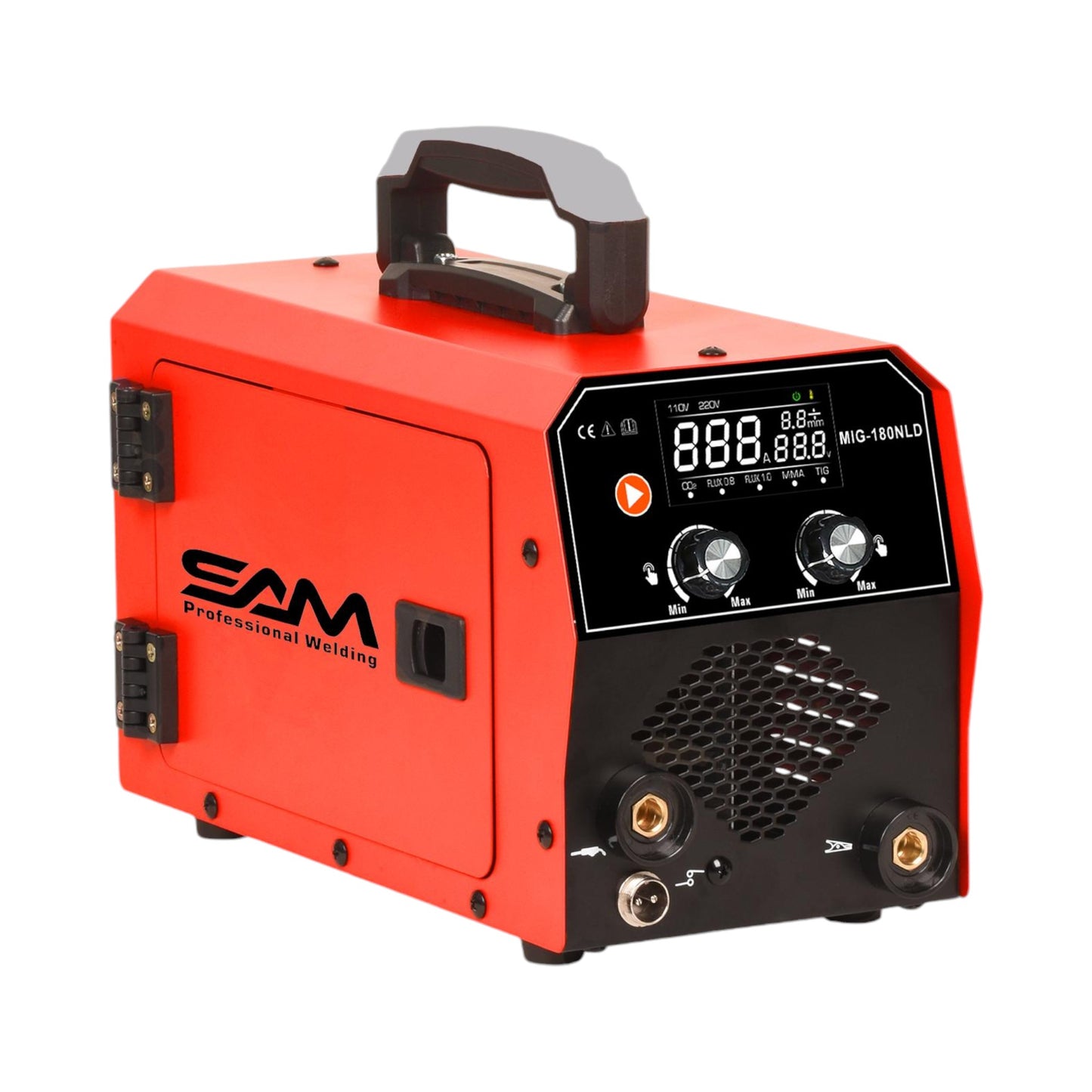 Welding Machine 180A Mig/mma/tig 3-in-1 MS531904 SAM - compact design with digital display and controls, showcasing the professional welding capability.