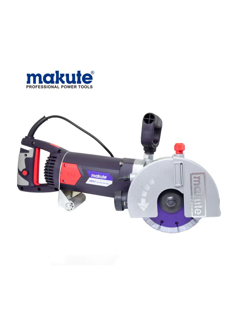 Makute SM001 Slotting Machine featuring a robust design and powerful performance for precision cutting. Suitable for various materials including wood and metal, this professional power tool operates at 2400 watts and reaches a maximum speed of 7500 RPM.
