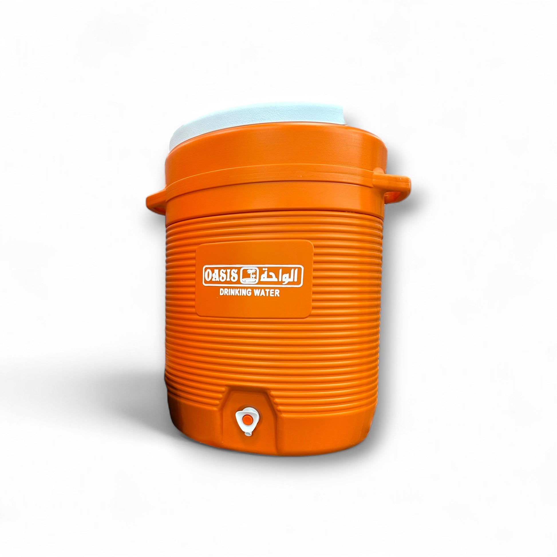 Oasis Water Cooler featuring a vibrant orange design, showcasing its practical and modern look, ideal for hydration needs at home or in the office.