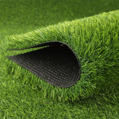 Close-up view of Artificial Grass Roll 25mm (2M x 25M) showing the lush green fibers and backing material, ideal for low-maintenance outdoor landscaping.