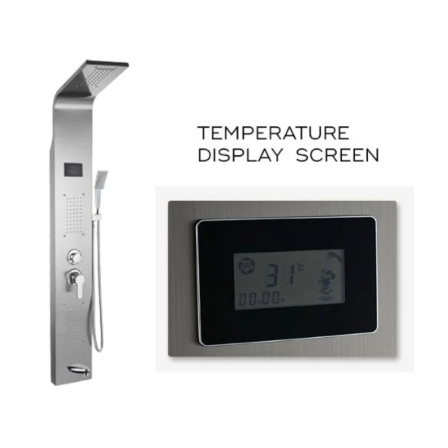 Stainless Steel Thermostatic Shower Panel with Digital Screen – SS Long H/D 5-Function Rainfall Shower Column