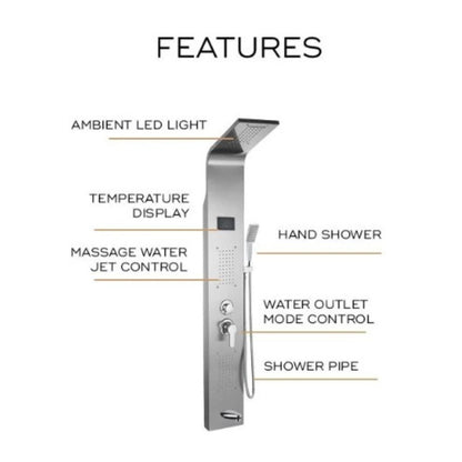 Stainless Steel Thermostatic Shower Panel with Digital Screen – SS Long H/D 5-Function Rainfall Shower Column