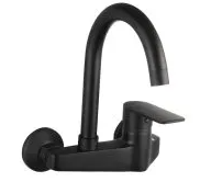 Matte Black Wall-Mounted Kitchen Faucet – Single Lever Mixer Tap