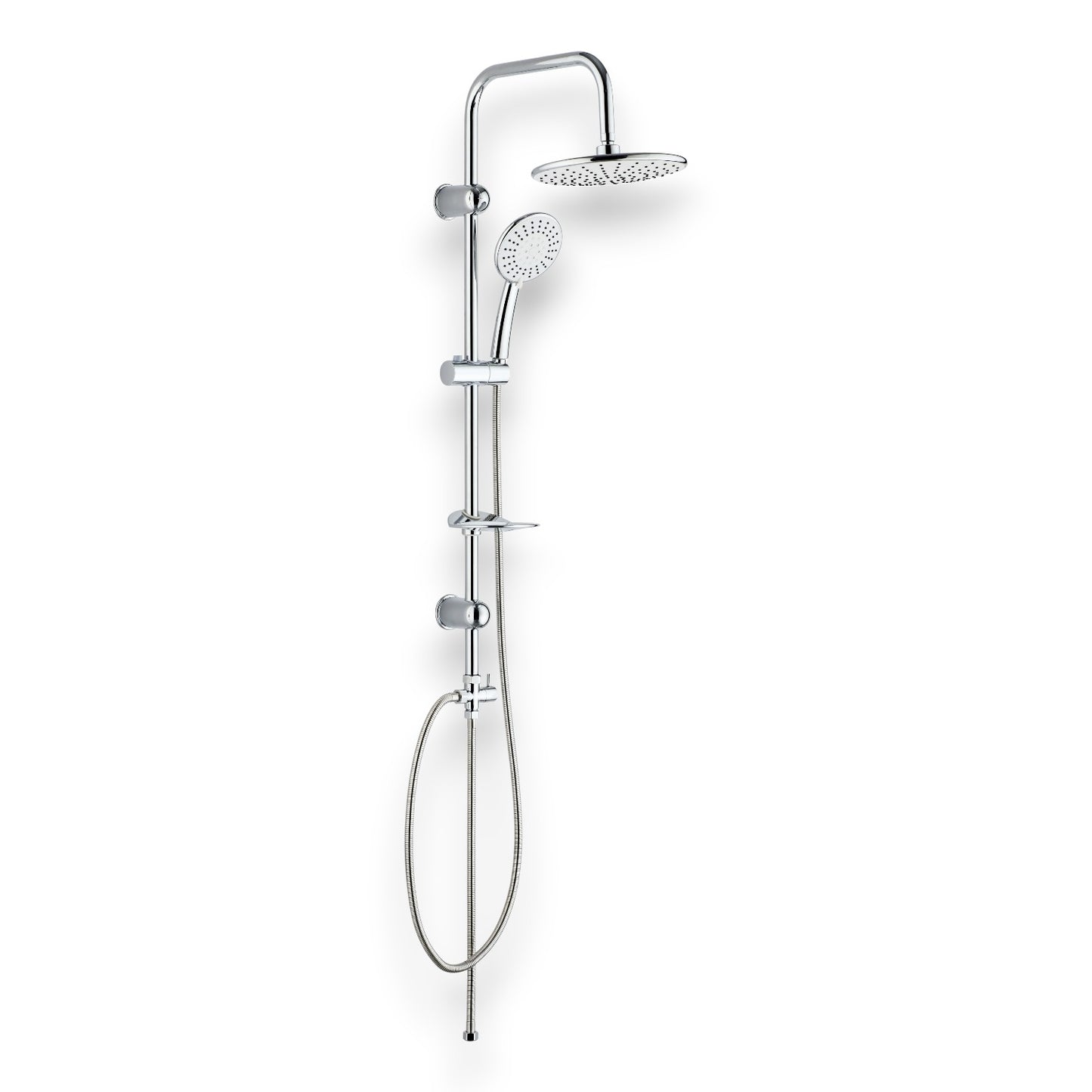 Shower Set with Stand — Rain Shower Head, Hand Shower & Hose, Chrome Finish