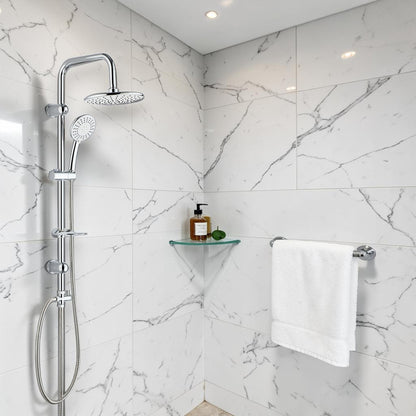 Shower Set with Stand — Rain Shower Head, Hand Shower & Hose, Chrome Finish