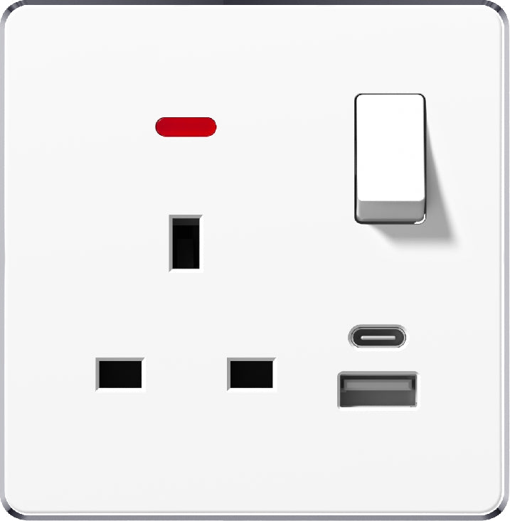 V7 White Switch and Socket Series – Wall Switch and Socket Panel Range with Neon