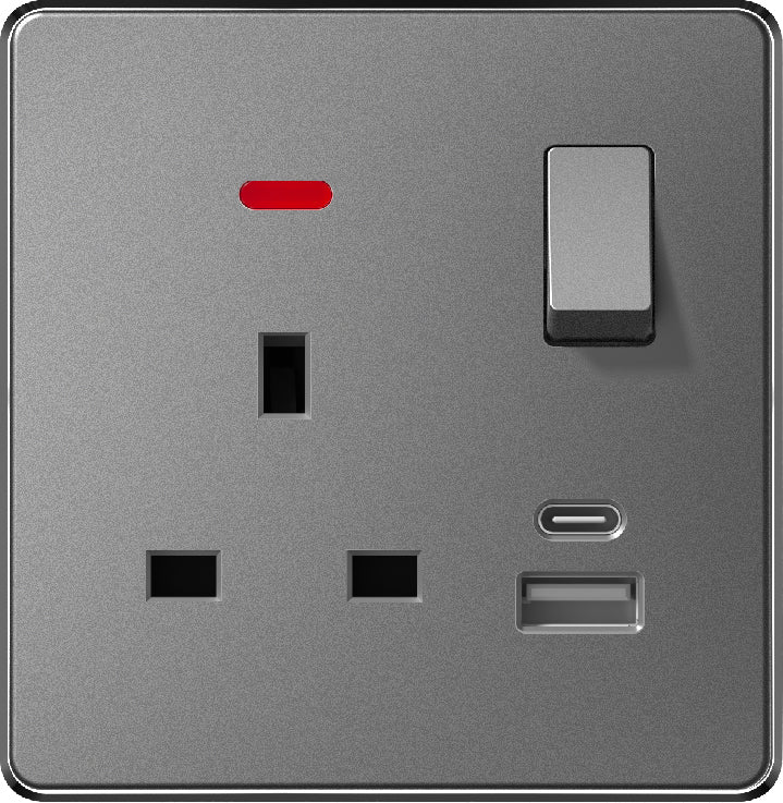 V7 Gray Switch and Socket Series – Wall Switch and Socket Panel Range with Neon