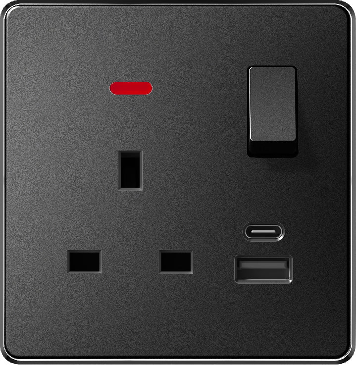 V7 Black Switch and Socket Series – Wall Switch and Socket Panel Range with Neon