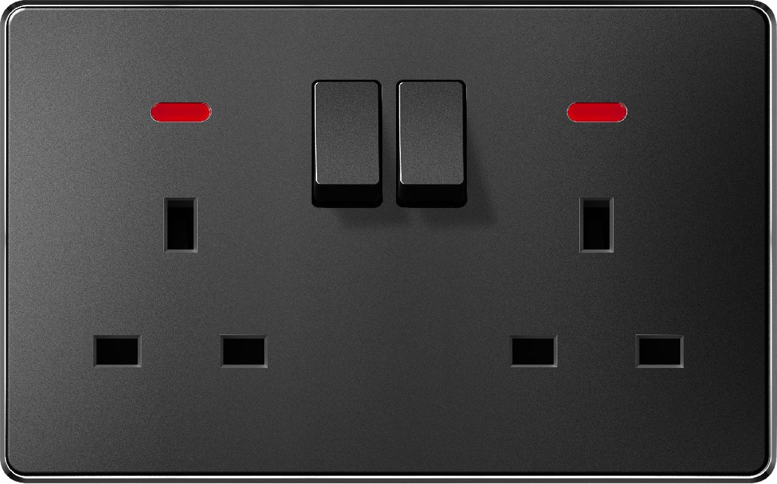 V7 Black Switch and Socket Series – Wall Switch and Socket Panel Range with Neon