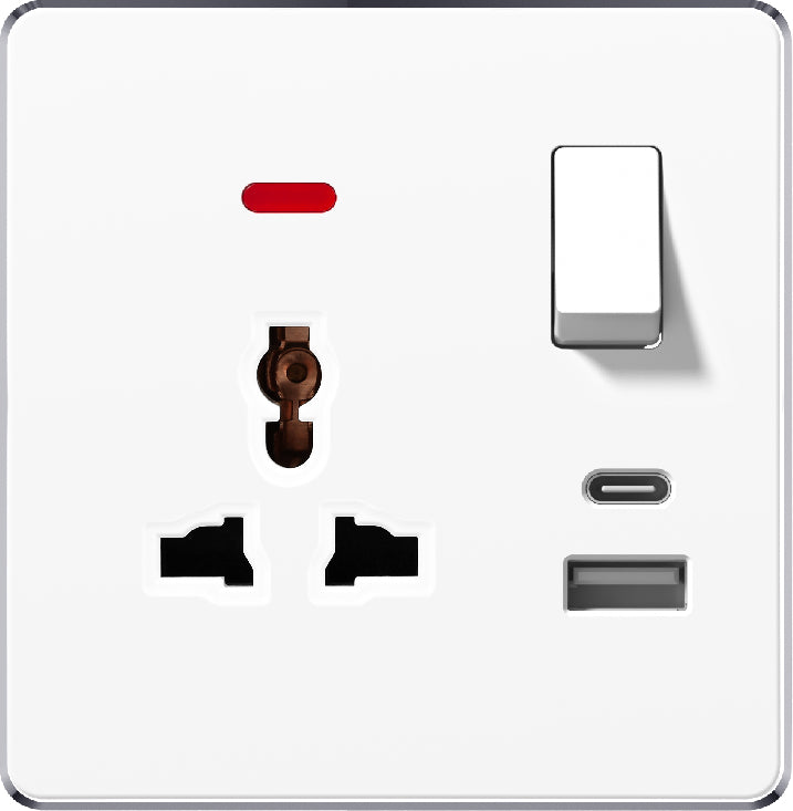 V7 White Switch and Socket Series – Wall Switch and Socket Panel Range with Neon