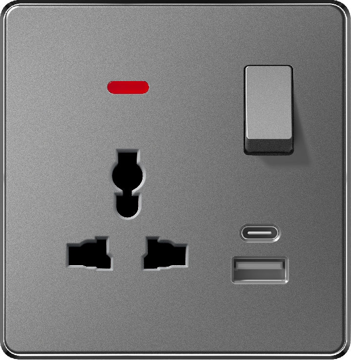V7 Gray Switch and Socket Series – Wall Switch and Socket Panel Range with Neon