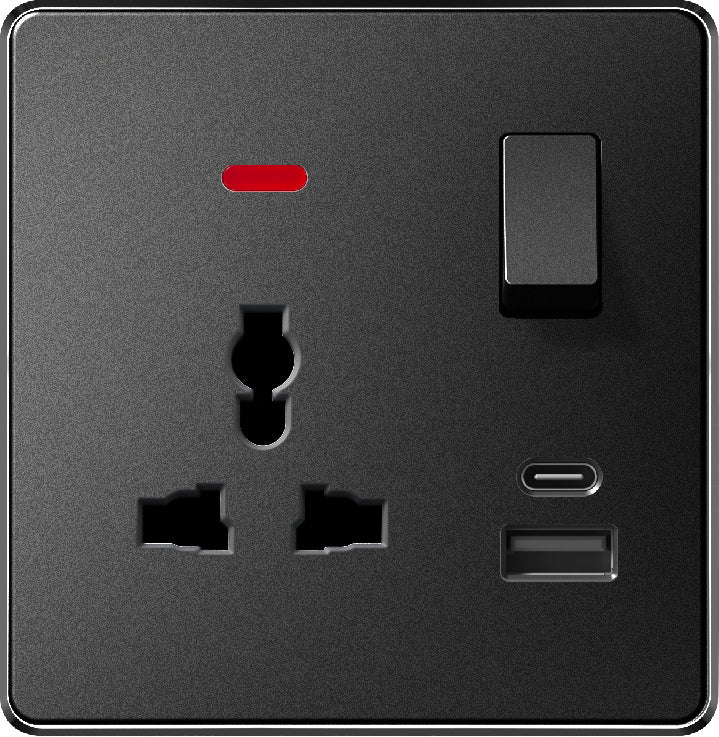V7 Black Switch and Socket Series – Wall Switch and Socket Panel Range with Neon