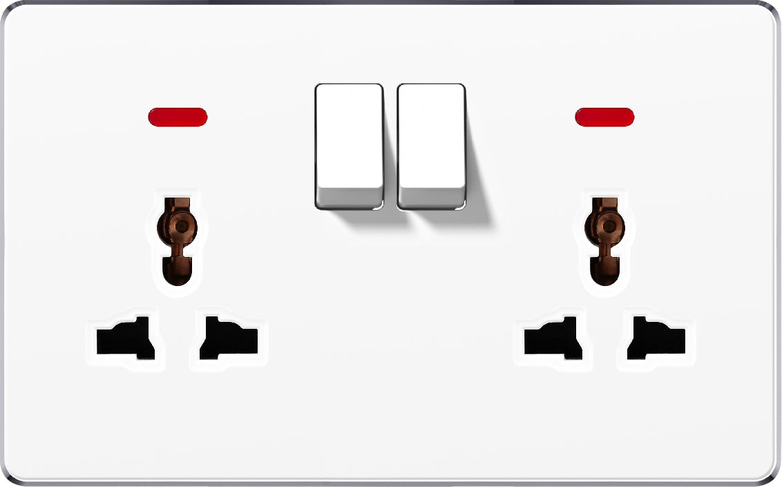 V7 White Switch and Socket Series – Wall Switch and Socket Panel Range with Neon