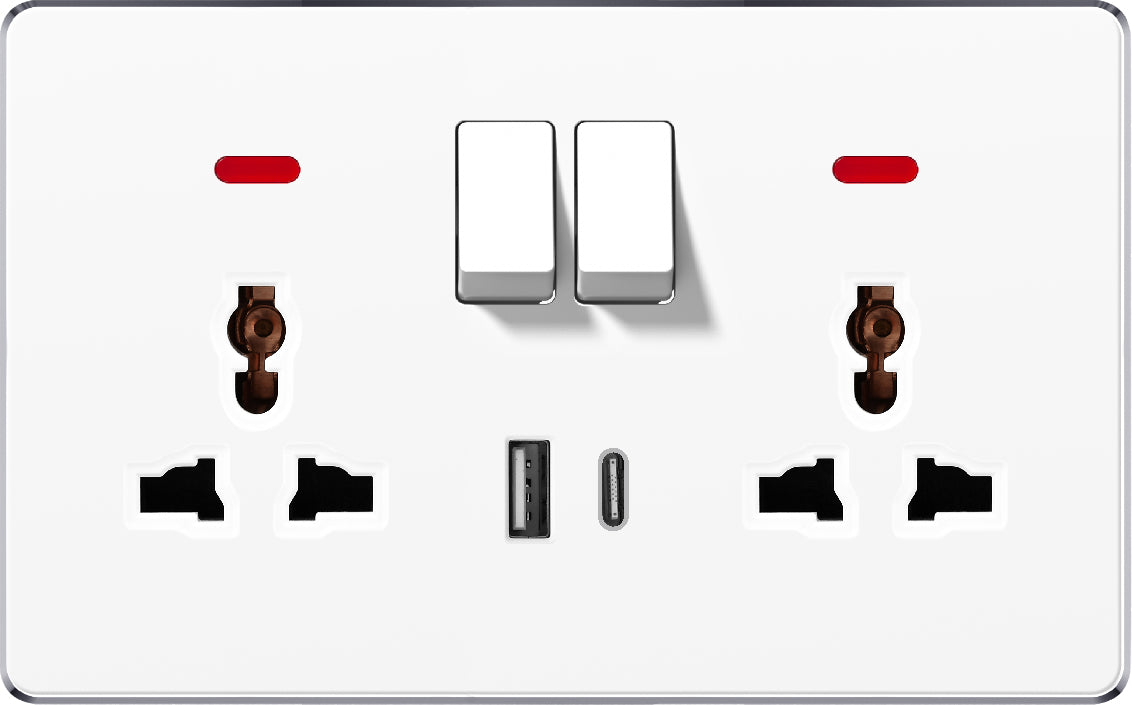 V7 White Switch and Socket Series – Wall Switch and Socket Panel Range with Neon