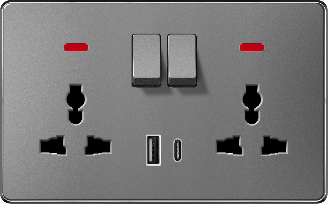 V7 Gray Switch and Socket Series – Wall Switch and Socket Panel Range with Neon
