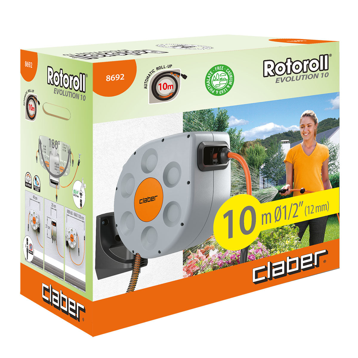 Claber Rotoroll Evolution 10M Automatic Hose Reel – Wall Mount