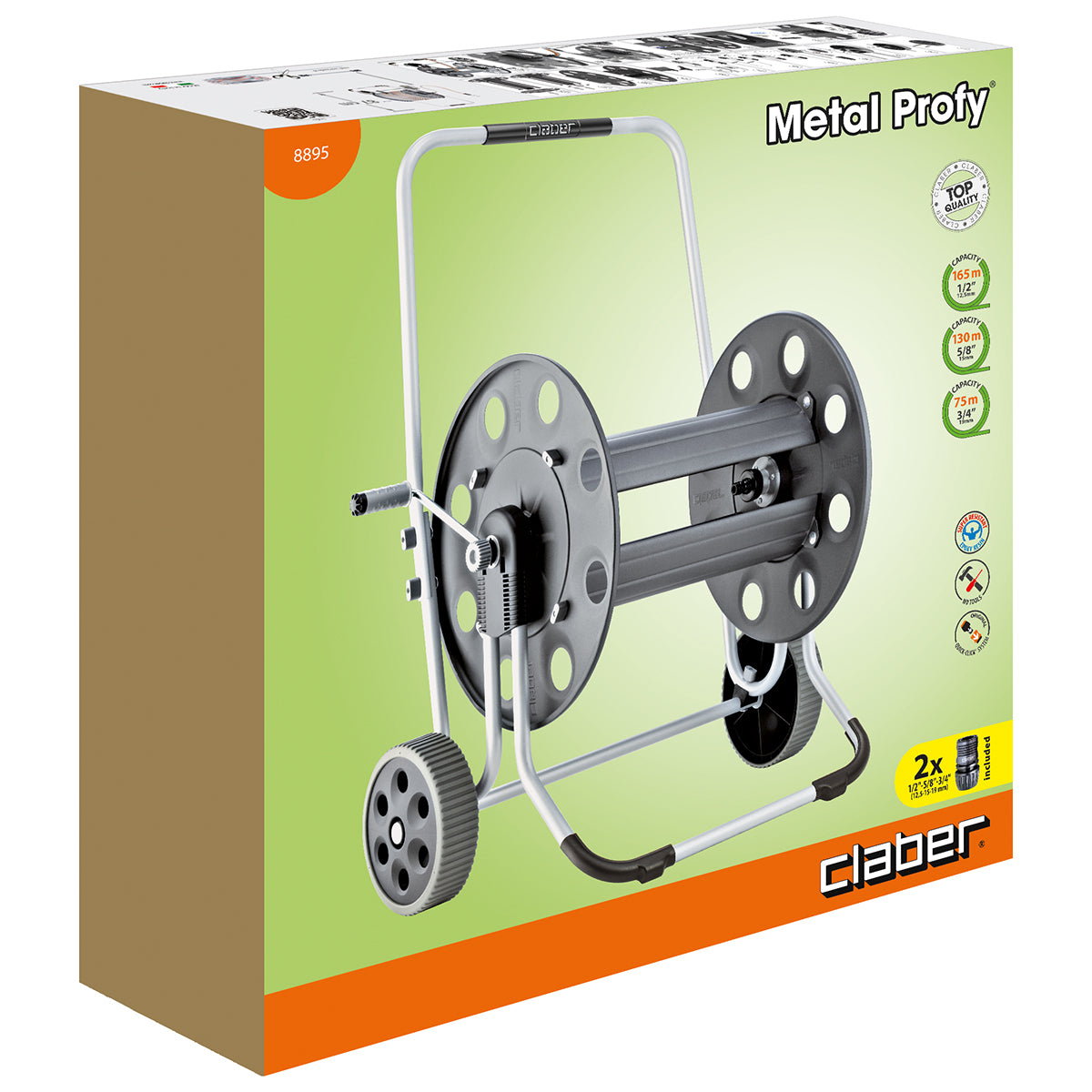 Claber Metal Profy Hose Reel Cart – Heavy Duty Metal Frame