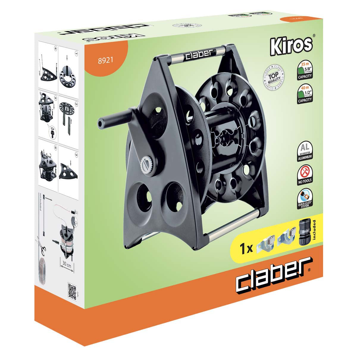 Claber Kiros 40M Hose Reel – Wall Mount & Portable