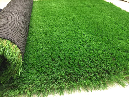 Artificial Grass Roll 50mm, rolled out to reveal its vibrant green surface, highlighting its durable construction and maintenance-free qualities, measuring 2M x 25M.