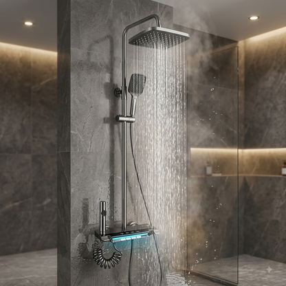 Black Shower Set with Shattaf & LED Light – 4-in-1 Wall Mounted Piano Key Rain Shower System