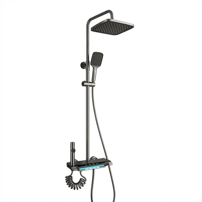 Black Shower Set with Shattaf & LED Light – 4-in-1 Wall Mounted Piano Key Rain Shower System